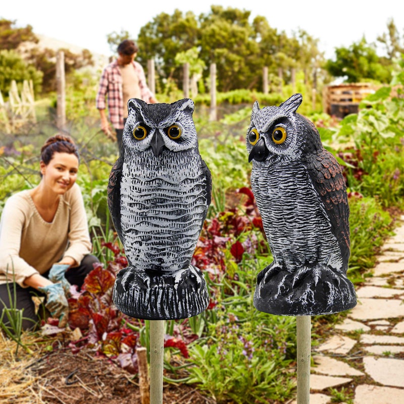Hausse 2 Pack Fake Horned Owl Bird Scarecrow Decoy 10.5 Inch Height, Plastic Deterrents, Halloween Decoration, Nature Enemy Pest Repellent for Outdoor Garden Yard - Image 5